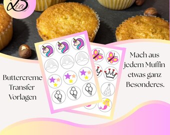 Modèles de cupcakes pour fêtes de filles à imprimer | Modèles de transfert de crème au beurre pour cupcakes | Téléchargement PDF | Décoration de cupcakes | Modèles de pâtisserie