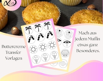 Modèles de muffins pour fêtes d'été à imprimer | Modèles de transfert de crème au beurre pour muffins | Téléchargement PDF | Décoration de muffins | Modèles de pâtisserie