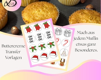 Modèles de muffins de Noël à imprimer | Gabarits de transfert pour crème au beurre | Téléchargement PDF | Décoration de muffins | Modèles de pâtisserie
