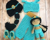 Princess Jasmine Inspired Costume and Matching Doll Princess Jasmine Wig Princess Jasmine Photo Prop Newborn to 12 Month Size- MADE TO ORDER