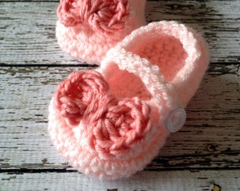 Mary Jane Baby Booties/ Baby Shoes/ Soft Shoes/ Shoe in Pale Pink and Tangerine Available in 0 to 24 Months Size- MADE TO ORDER