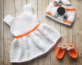 BB8 Inspired Baby Girl Costume/ Crochet BB8 hat/Star Wars Costume/Star Wars Photo Prop Newborn to 12 Month Size-MADE TO ORDER