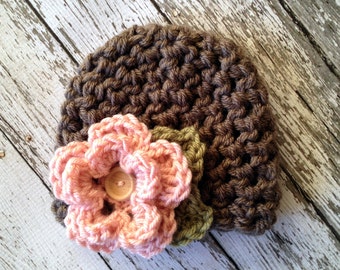 The Emma Beanie in Taupe, Baby Pink and Olive Green Available in Newborn to 12 Months Size- MADE TO ORDER