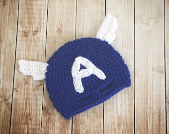 Captain America Inspired Hat/Captain America Superhero Hat/Captain America Inspired Hat Available in Newborn to Child Size- MADE TO ORDER