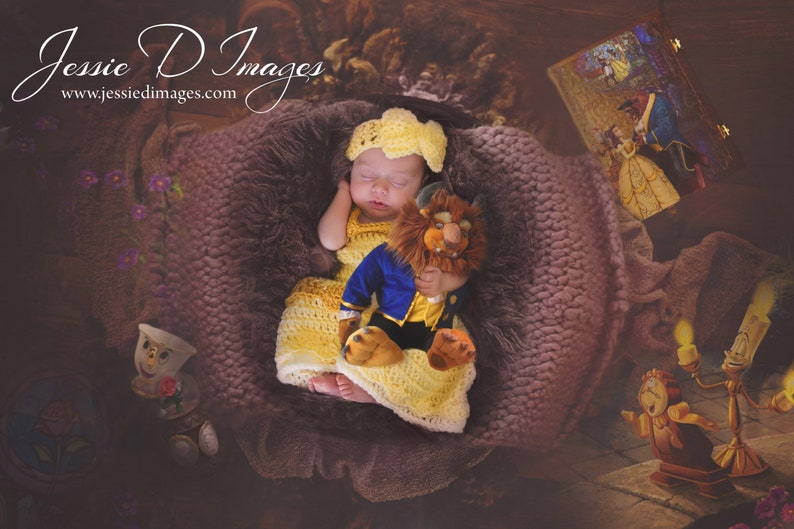 Princess Belle Beauty and the Beast Inspired Costume/Crochet Princess Belle Dress/Princess Photo Prop Newborn to 12 Months MADE TO ORDER image 2