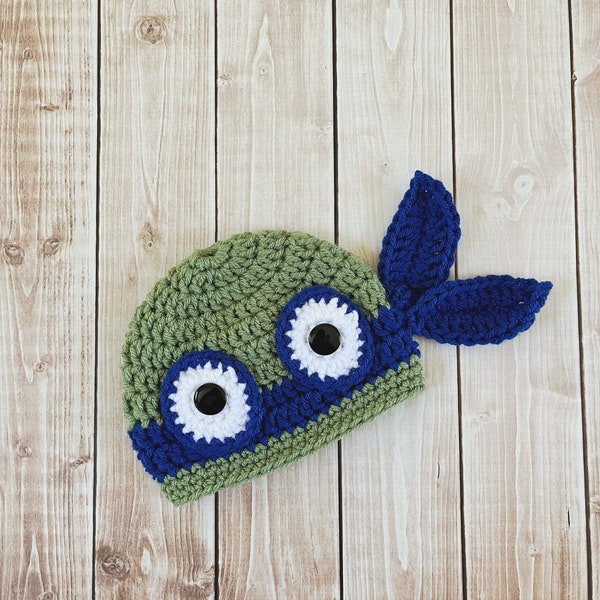 Ninja Turtle Inspired Beanie in Green and Blue Available in Newborn to Adult Size- MADE TO ORDER