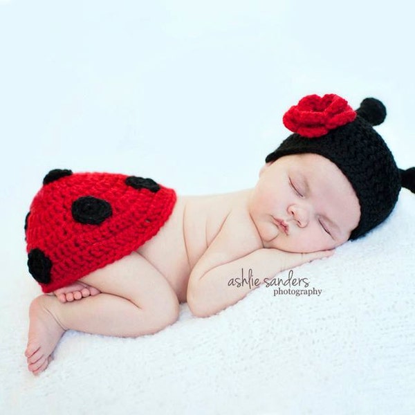Little Miss Ladybug Beanie and Tushy Topper Available in Two Sizes- MADE TO ORDER