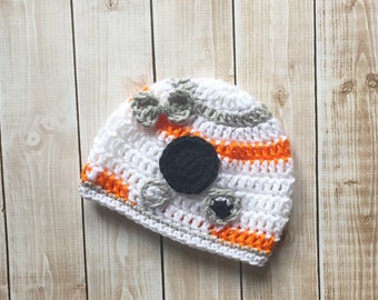 Girl BB8 Inspired Hat with Bow/ BB8 Costume/ BB8 Beanie/ Star Wars Inspired Hat Available in Newborn to Child Size- MADE TO ORDER