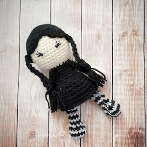 Wednesday Inspired Doll/Wednesday Plush Doll/Wednesday Addams Doll/Stuffed Toy Doll/ Soft Toy Doll/ Amigurumi Doll/- MADE TO ORDER