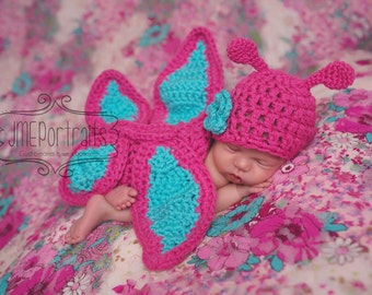 Butterfly Hat and Cuddle Cape Set in Newborn Size- MADE TO ORDER