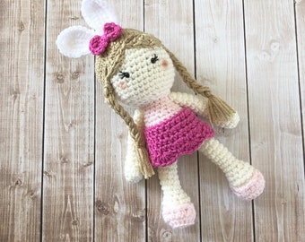 Little Miss Easter Bunny Doll/Girl Plush Doll/Ragdoll/Easter Doll/Stuffed Toy Doll/ Soft Toy Doll/ Amigurumi Doll/- MADE TO ORDER