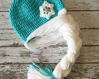 Elsa Inspired Hat/ Crochet Elsa Wig/ Available in Newborn to Child Size- MADE TO ORDER