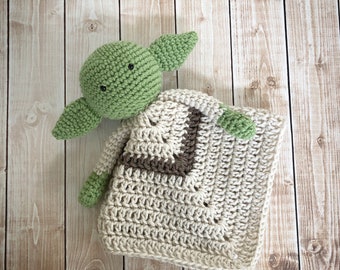 Yoda Star Wars Inspired Lovey/ Security Blanket/ Soft Toy Doll/ Plush Doll/ Stuffed Toy/ Amigurumi Doll/ Baby Doll-  MADE TO ORDER