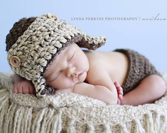 The Aviator Hat in Barley and Oatmeal Available in Newborn to Adult Size- MADE TO ORDER