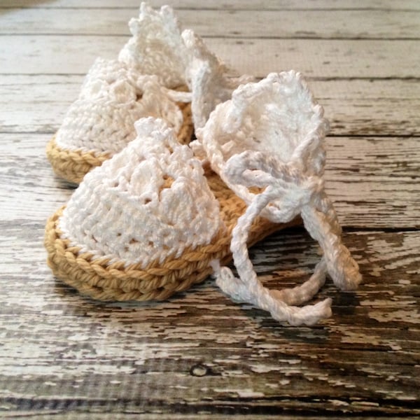Baby Espadrille Sandals/Baby Shoes/Soft Shoes/Strappy Sandals in Taupe and White Available in 0-6 Months and 6-12 Months- MADE TO ORDER