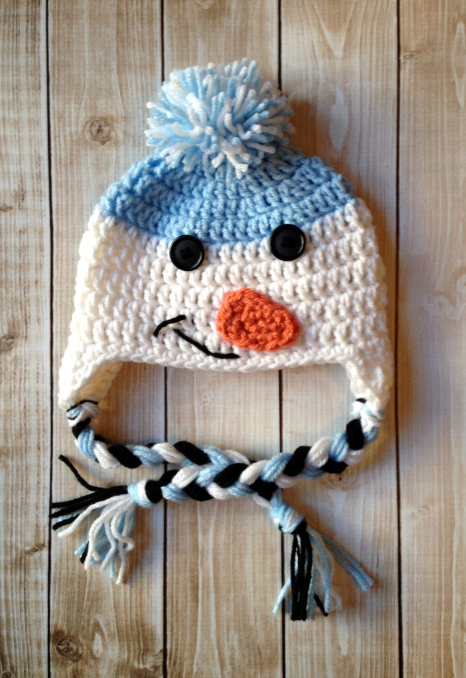 Little Mr Snowman Beanie in Baby Blue Black and White Etsy