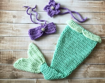 Princess Ariel Inspired Mermaid Costume/Crochet Princess Ariel Mermaid Tail/ Princess Photo Prop Newborn to 12 Months- MADE TO ORDER