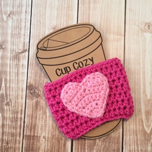 Valentine&#39;s Day Coffee Cup Cozy/Coffee Cup Cozies/Heart Coffee Cup Cozy/Crochet Coffee Cup Cozy in Hot Pink and Light Pink- MADE TO ORDER