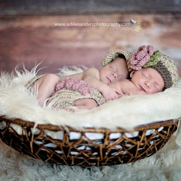 Twin Photography Prop Set in Oatmeal, Dusty Pink and Taupe Available in Newborn to 12 Months- MADE TO ORDER