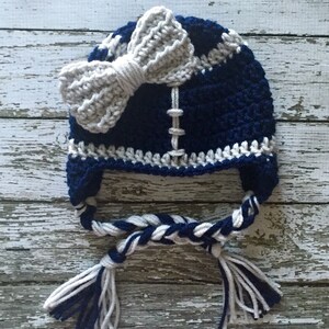 Dallas Cowboys Inspired Little Miss Football Beanie in Navy and Silver Available in Newborn to Child Size MADE TO ORDER image 5