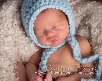 Chunky Basic Bonnet in Newborn Size Choose Your Color- Photography Prop- Newborn Baby Bonnet- MADE TO ORDER