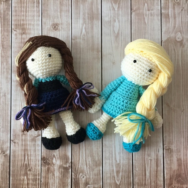 Princess Elsa and Anna Inspired Dolls/Frozen Dolls/Soft Toy Doll/ Plush Toy/ Stuffed Toy Doll/ Amigurumi Doll/ Baby Doll-  MADE TO ORDER