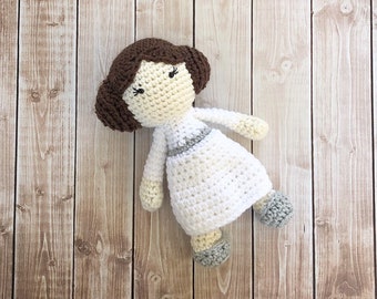 Princess Leia Inspired Doll/Star Wars Doll/Leia Stuffed Doll/Soft Toy Doll/Plush Toy/Stuffed Toy Doll/Amigurumi Doll- MADE TO ORDER