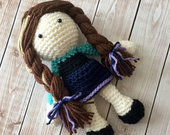 Princess Anna Inspired Doll/ Frozen Doll/Soft Toy Doll/ Plush Toy/ Stuffed Toy Doll/ Amigurumi Doll/ Baby Doll-  MADE TO ORDER