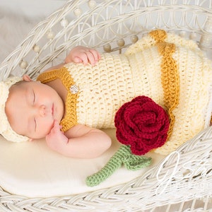 Princess Belle Beauty and the Beast Inspired Costume/Crochet Princess Belle Dress/Princess Photo Prop Newborn to 12 Months MADE TO ORDER image 5