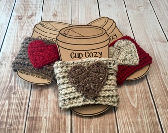 Valentine's Day Coffee Cup Cozy/Set of 3 Coffee Cup Cozies/Heart Coffee Cup Cozy/Crochet Coffee Cup Cozy- MADE TO ORDER