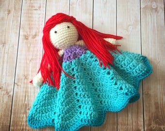Ariel Inspired Lovey/ Security Blanket/ Stuffed Toy/ Plush Toy Doll/ Soft Toy Doll/ Amigurumi Doll/ Baby Doll-  MADE TO ORDER