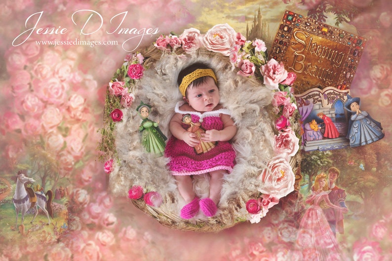 Princess Aurora Sleeping Beauty Inspired Costume and Matching DollBaby Shower GiftPrincess Photo Prop Newborn to 12 Months MADE TO ORDER