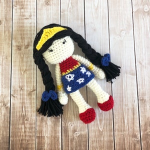 Wonder Woman Inspired Doll/ Wonder Woman Doll/Soft Toy Doll/ Plush Toy/ Stuffed Toy Doll/ Amigurumi Doll/ Baby Doll MADE TO ORDER image 1