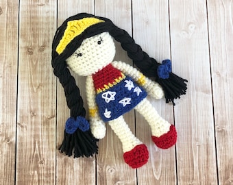 Wonder Woman Inspired Doll/ Wonder Woman Doll/Soft Toy Doll/ Plush Toy/ Stuffed Toy Doll/ Amigurumi Doll/ Baby Doll-  MADE TO ORDER