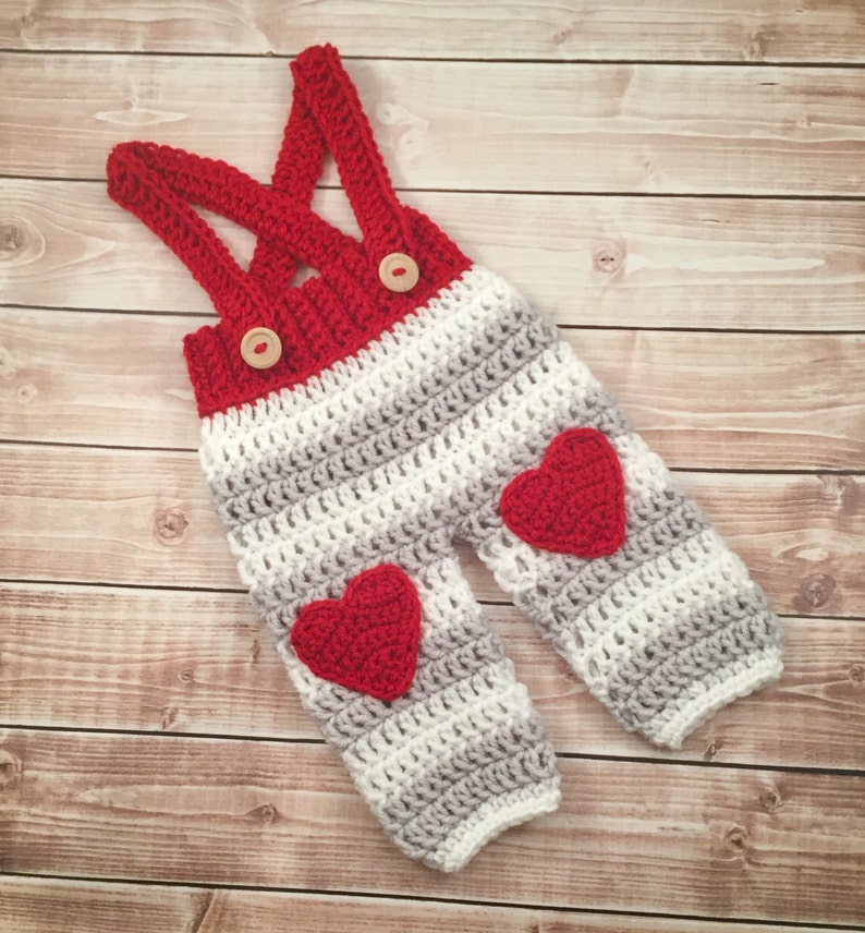 MADE TO ORDER Available in Newborn to 12 Month Size Baby Heart PantsValentine/'s Day Photo PropCrochet Baby Pants with Suspenders