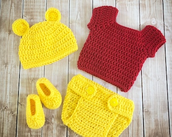 Winnie the Pooh Inspired Costume/Winnie the Pooh Hat/Pooh Costume/Baby Photo Prop Newborn to 12 Month Size-MADE TO ORDER