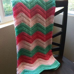 Chevron Baby Blanket/Ripple Pattern Crochet Blanket/Chevron Blanket/Crochet Baby Blanket/Mint,Coral and Pink Stroller Blanket- MADE TO ORDER