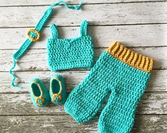 Princess Jasmine Inspired Costume/ Crochet Princess Costume/Princess Costume/Princess Photo Prop Newborn to 12 Month Size- MADE TO ORDER