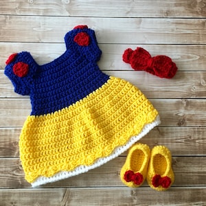 Princess Snow White Inspired Costume/Crochet Princess Snow White Dress/Snow White/Princess Photo Prop Newborn to 12 Months- MADE TO ORDER