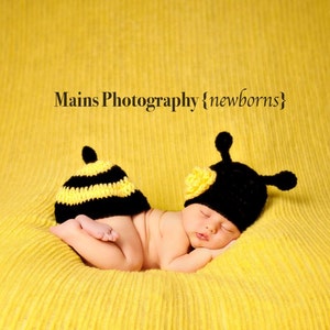 Little Miss Bumble Bee Beanie in Black and Yellow Available in Newborn to 6 Months Size MADE TO ORDER image 1