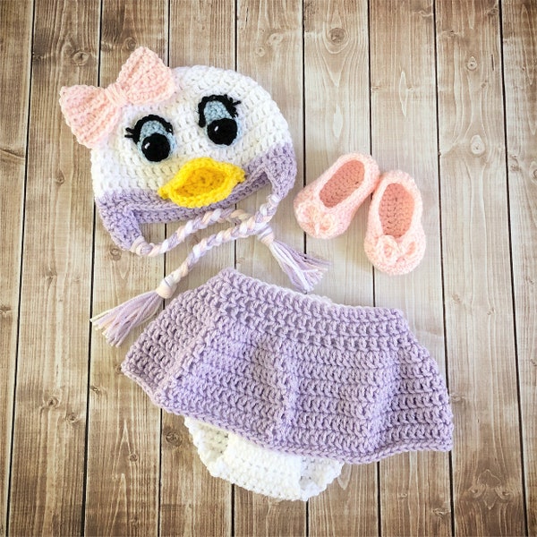 Daisy Duck Inspired Costume/Daisy Duck Hat/ Daisy Duck Costume Available in Newborn to 12 Month Size- MADE TO ORDER