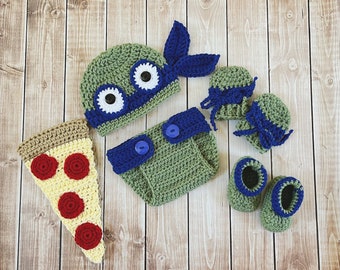 Ninja Turtle Inspired Costume/Crochet Ninja Turtle Costume/Ninja Costume/Photo Prop Newborn to 12 Month Size-MADE TO ORDER