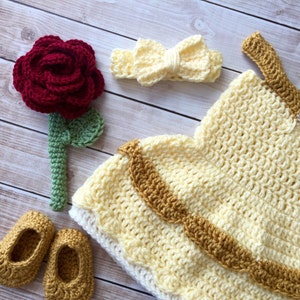 Princess Belle Beauty and the Beast Inspired Costume/Crochet Princess Belle Dress/Princess Photo Prop Newborn to 12 Months MADE TO ORDER image 7