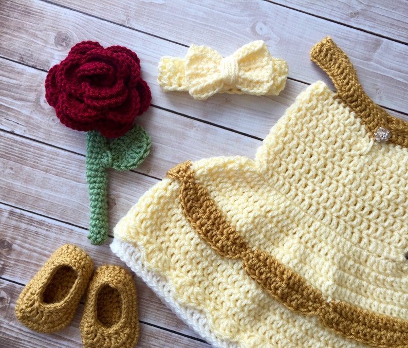 Princess Belle Beauty and the Beast Inspired Costume/Crochet Princess Belle Dress/Princess Photo Prop Newborn to 12 Months MADE TO ORDER image 7