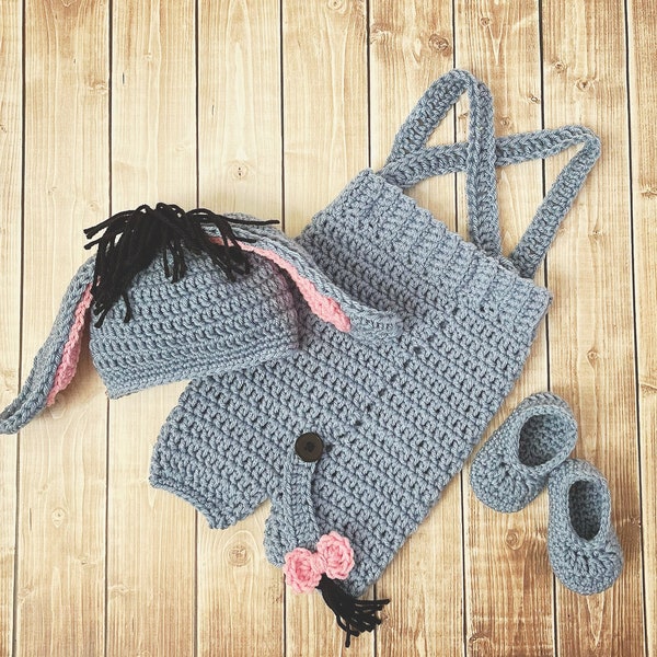 Eeyore Inspired Costume/Eeyore Hat/Pooh Costume/Baby Photo Prop Newborn to 12 Month Size-MADE TO ORDER