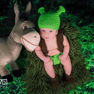 Shrek Inspired Costume/ Crochet Shrek Hat/ Shrek Inspired Costume/Photo Prop Newborn to 12 Month Size-MADE TO ORDER