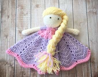 Rapunzel Inspired Lovey/ Security Blanket/ Plush Doll/ Stuffed Toy Doll/ Soft Toy Doll/ Amigurumi Doll/- MADE TO ORDER