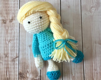 Princess Elsa Inspired Doll/ Frozen Doll/Soft Toy Doll/ Plush Toy/ Stuffed Toy Doll/ Amigurumi Doll/ Baby Doll-  MADE TO ORDER