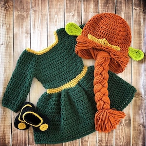 Fiona Shrek Inspired Costume/ Crochet Fiona Wig/ Shrek Inspired Costume/Photo Prop Newborn to 12 Month Size-MADE TO ORDER