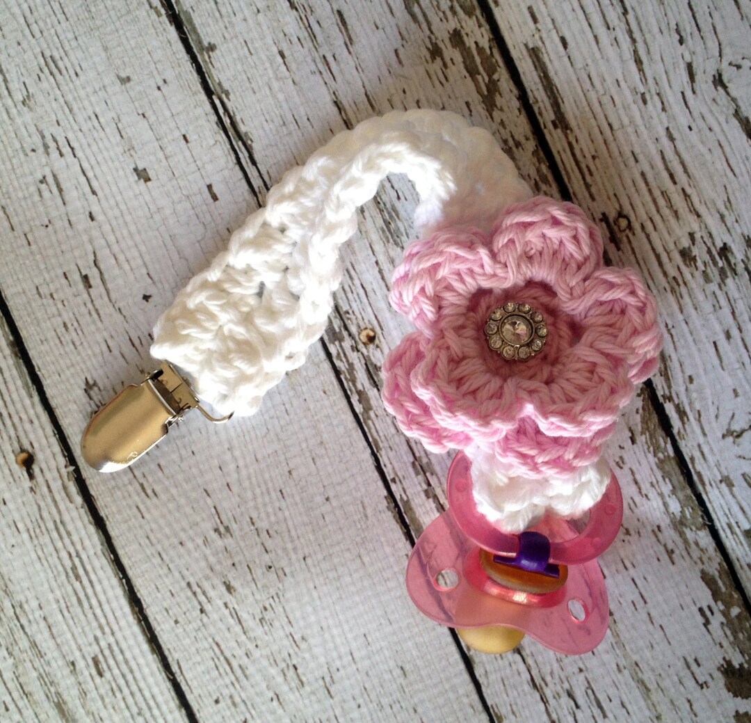 Bling Flower Pacifier Clip in Baby Pink and White Free Etsy